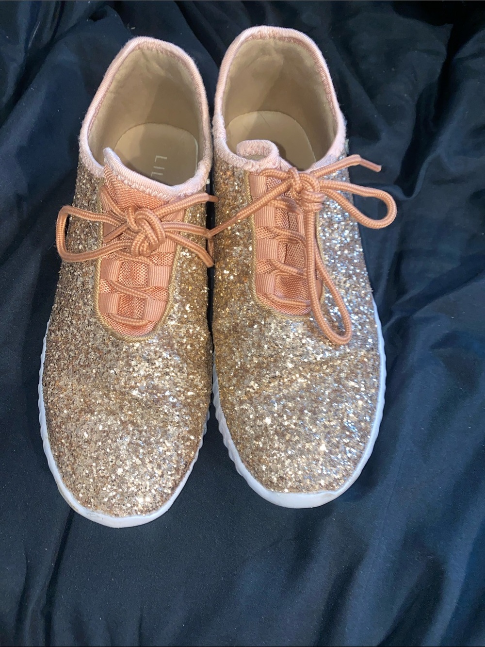 Liliana Rose Gold Glitter Athletic Sneakers with Pink Trim